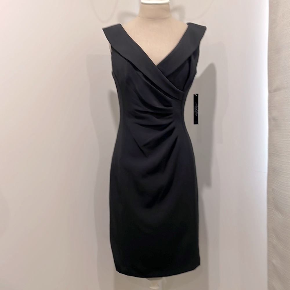 NWOT Tahari Elegant Black Off-Shoulder Midi Dress